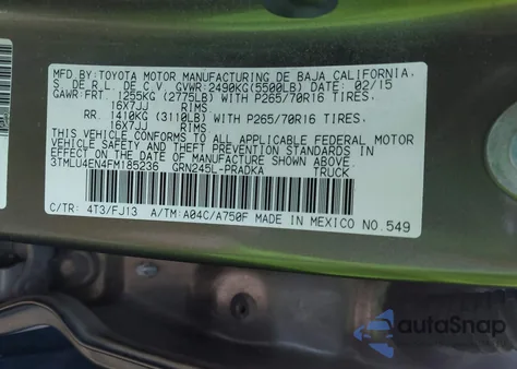 2015 Toyota Tacoma Base V6 из США, поврежденный, VIN 3TMLU4EN4FM185236